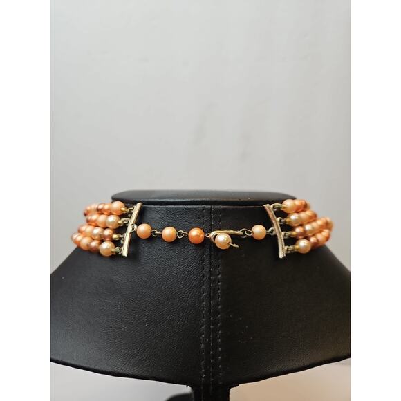 Vintage Faux Pearl 4 Strands 1950's Necklace Brown/Golden Made In Japan - Picture 2 of 6